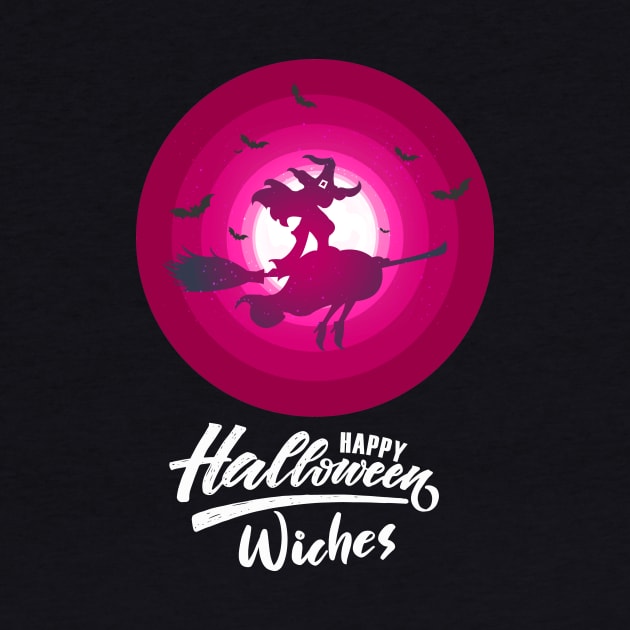 Happy Halloween Beauty Witch Flying Broom by BadrBrand